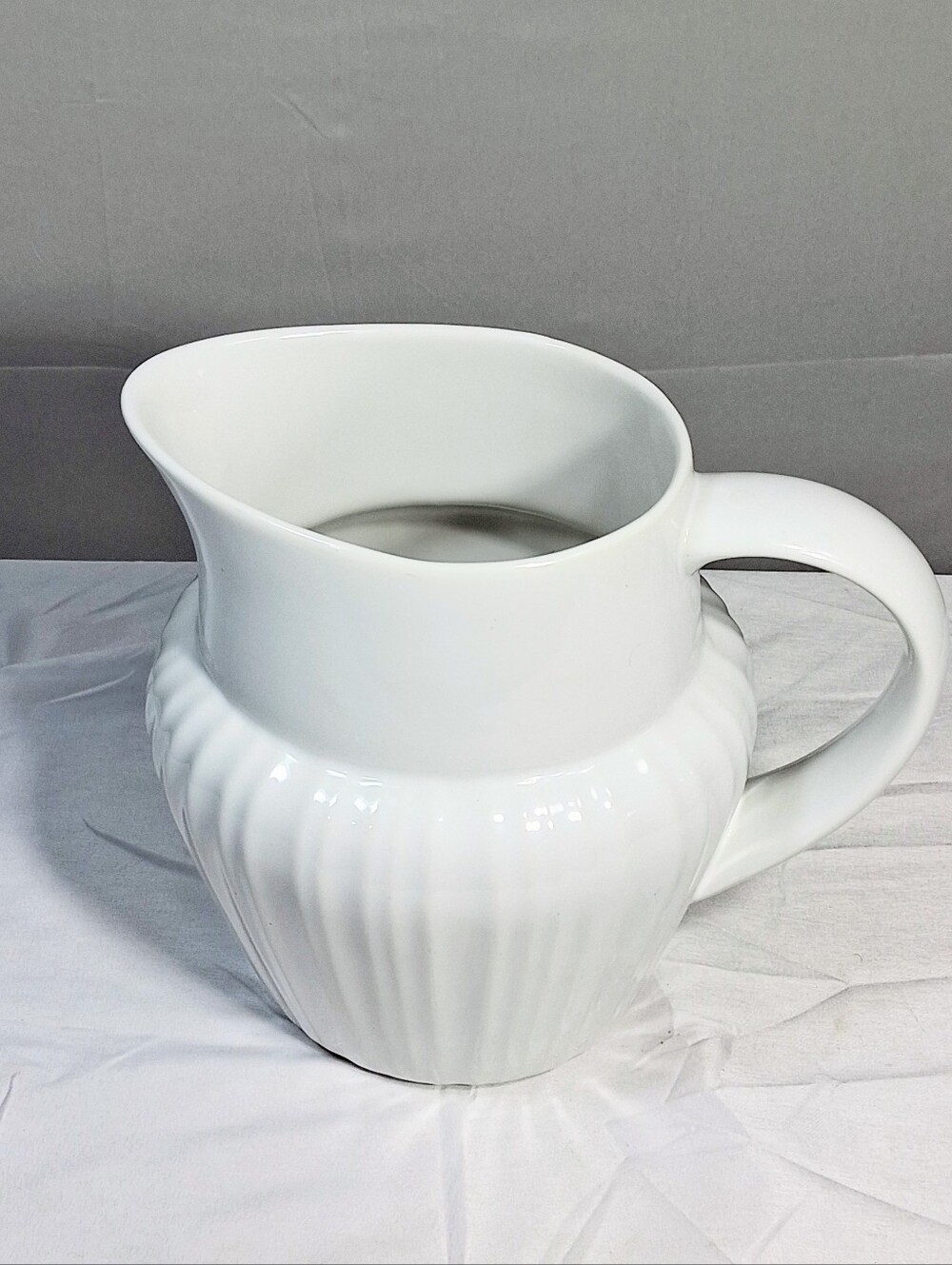8" Tall CorningWare 80 oz. French White Ribbed Serveware Pitcher/Vase